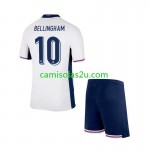 Camisolas de futebol Inglaterra Jude Bellingham 10 Criança Equipamento Principal Euro 2024 Manga Curta